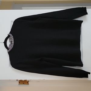Sezane Black Crewneck Sweater with Ruffled Collar
